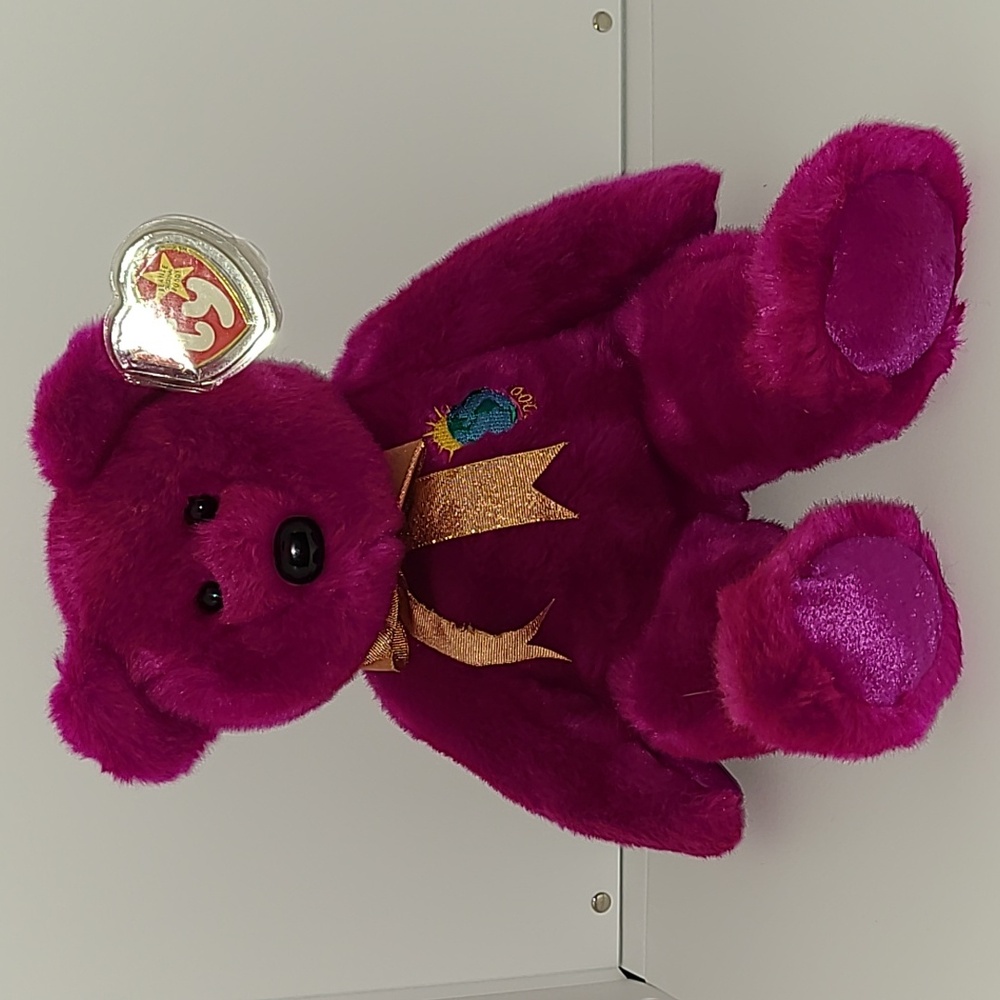 NWT TY Millennium Beanie Buddy bear 14” magenta Y2K 2000 Vintage